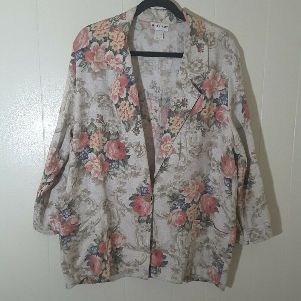 Vintage Alice Stuart Women's Blazer Size Large Jacket Lightweight Floral